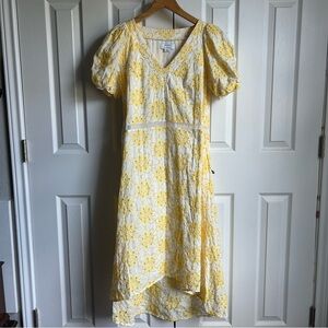labelrail x Alice + Olivia yellow & white puff sleeve embroidered midi dress
